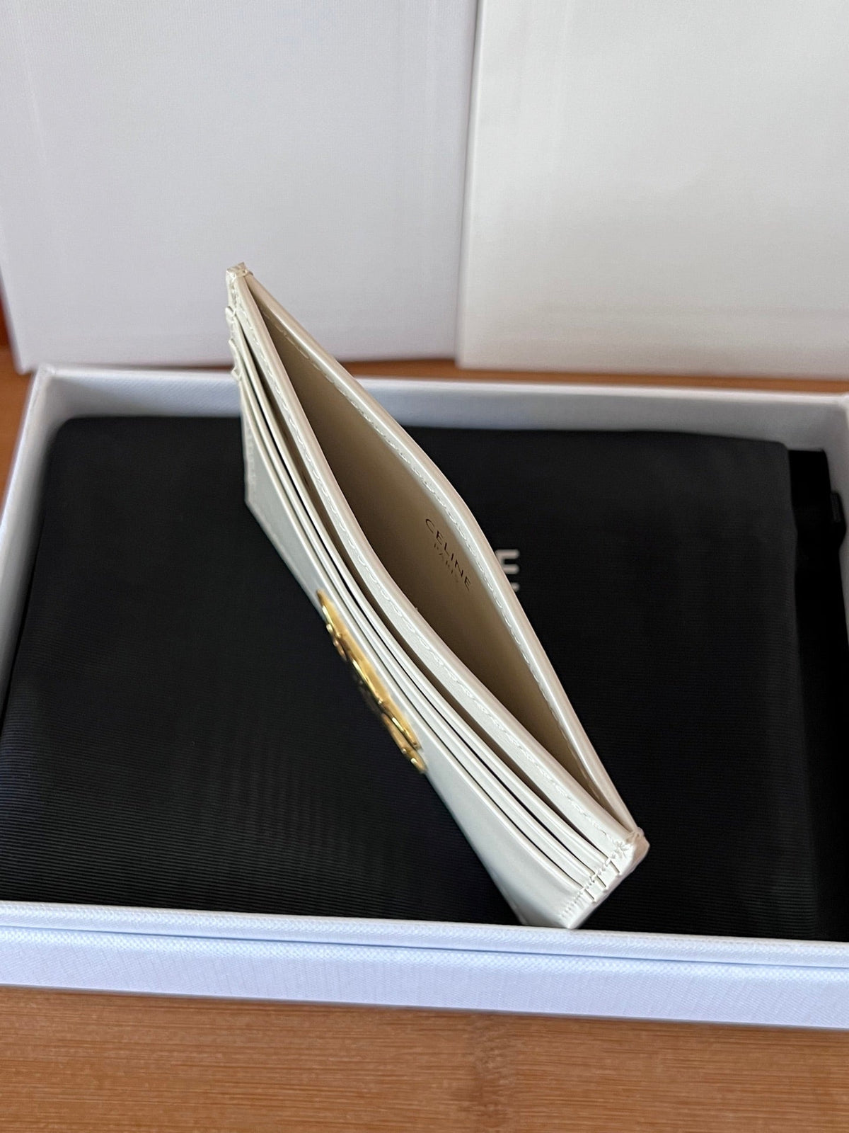 Celine 25S Card Holder with Triomphe Logo 11 in Ivory Calfskin