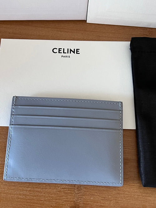 Celine 25S Card Holder with Triomphe Logo 11 in Light Blue Gray Calfskin