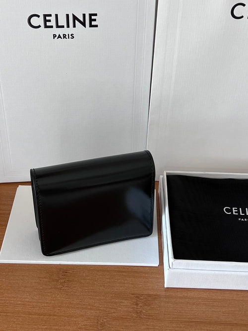 Celine 25S Business Card Holder 10 in Black Triomphe Canvas and Calfskin