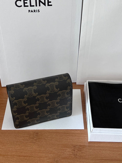 Celine 25S Business Card Holder 10 in Triomphe Canvas and Calfskin