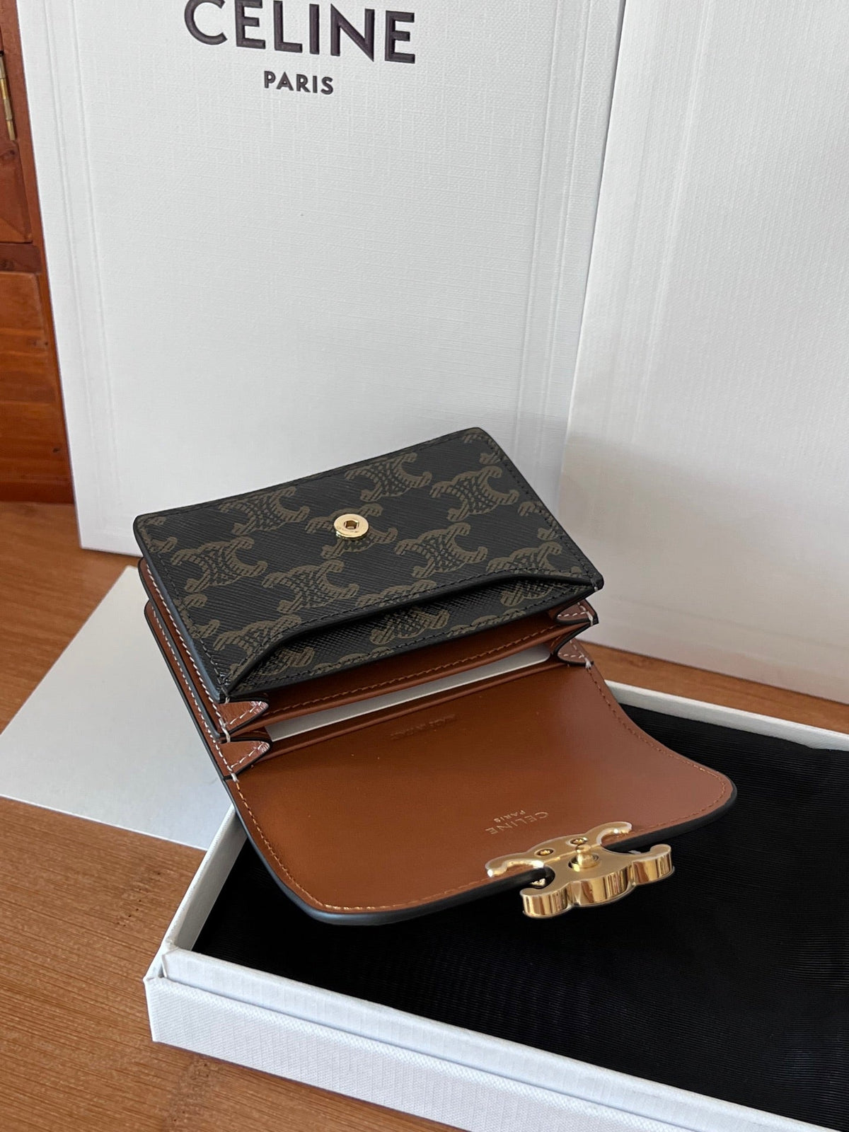 Celine 25S Business Card Holder 10 in Triomphe Canvas and Calfskin