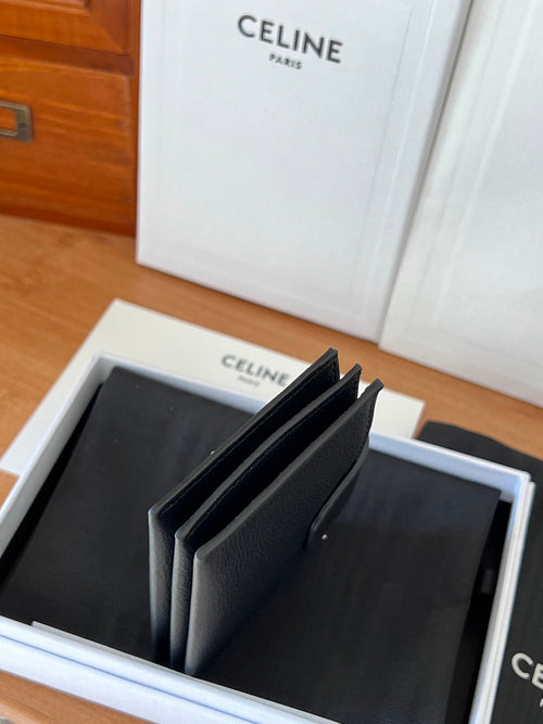 Celine 25S Triomphe Trifold Wallet 11 in Black Calfskin Gold Hardware
