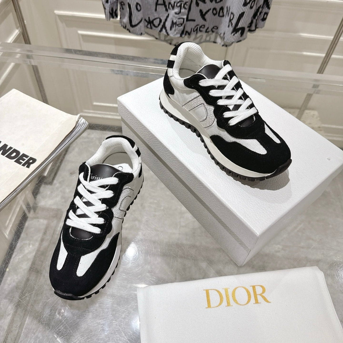 Dior 25S C'Est Sneaker in White Black Calfskin and Suede