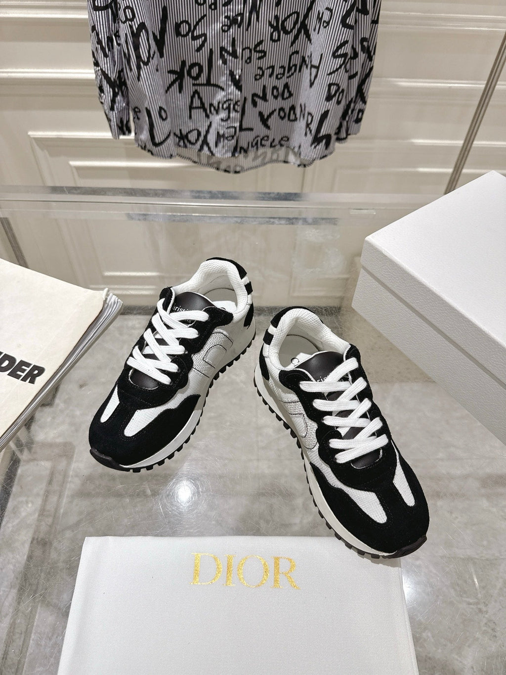 Dior 25S C'Est Sneaker in White Black Calfskin and Suede