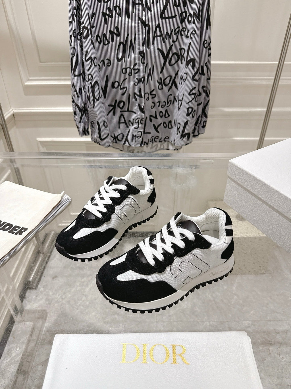 Dior 25S C'Est Sneaker in White Black Calfskin and Suede