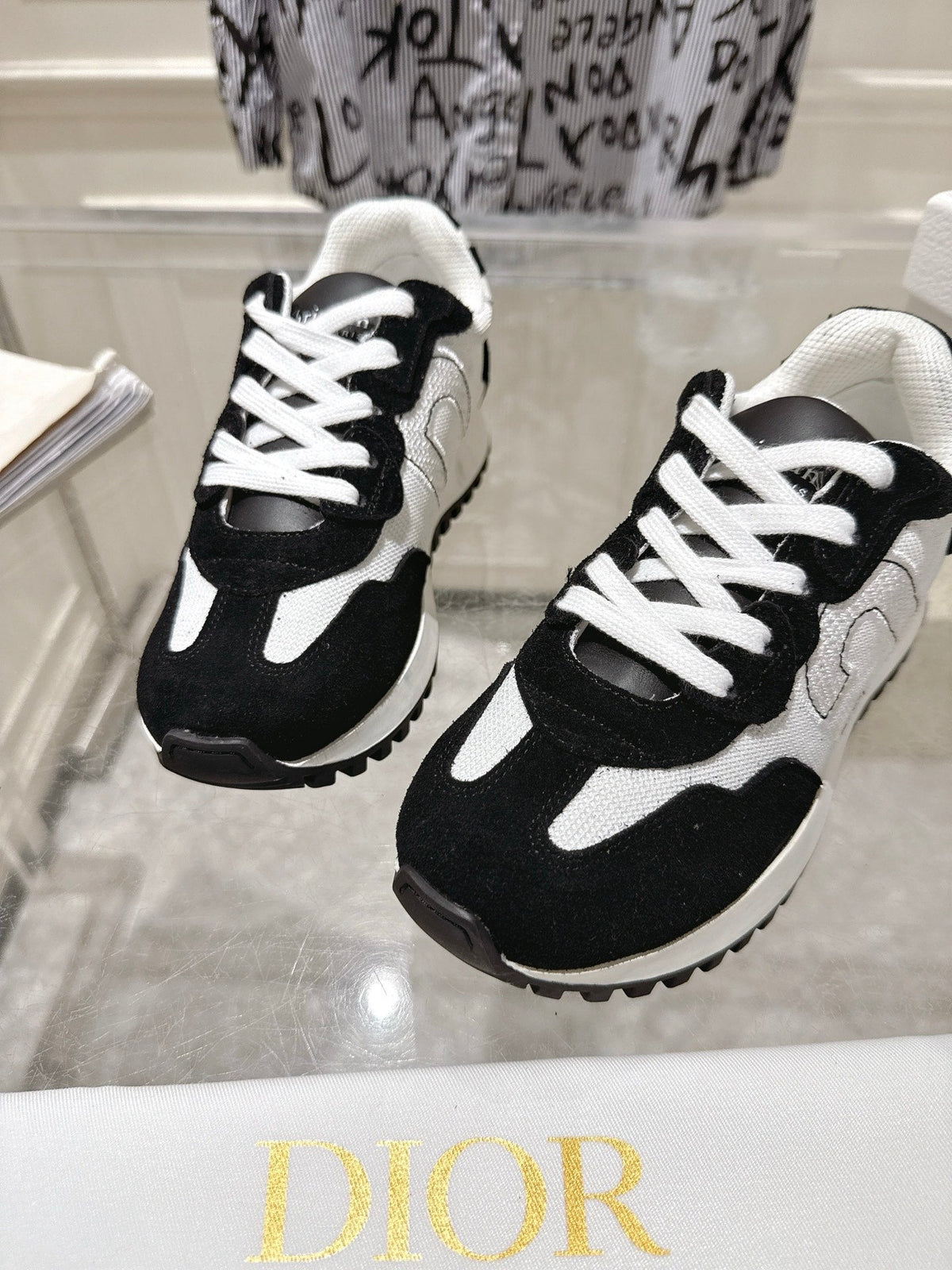 Dior 25S C'Est Sneaker in White Black Calfskin and Suede