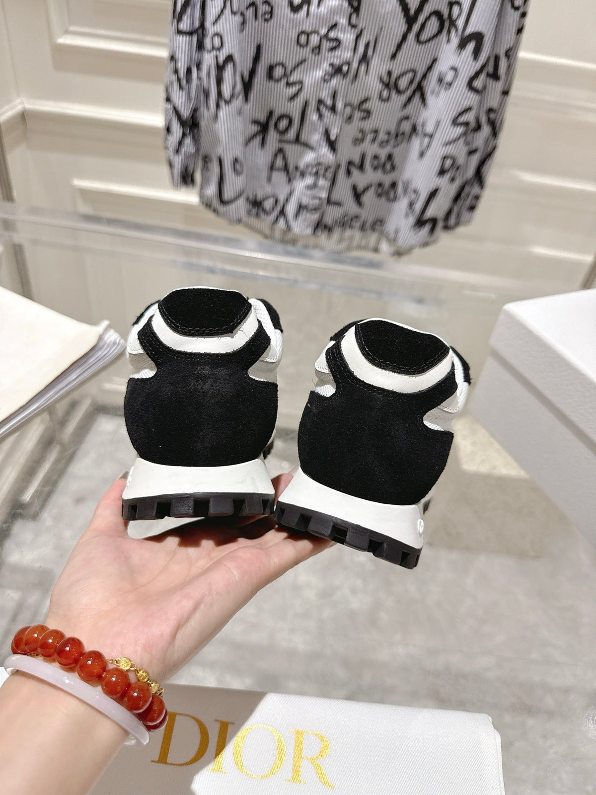 Dior 25S C'Est Sneaker in White Black Calfskin and Suede