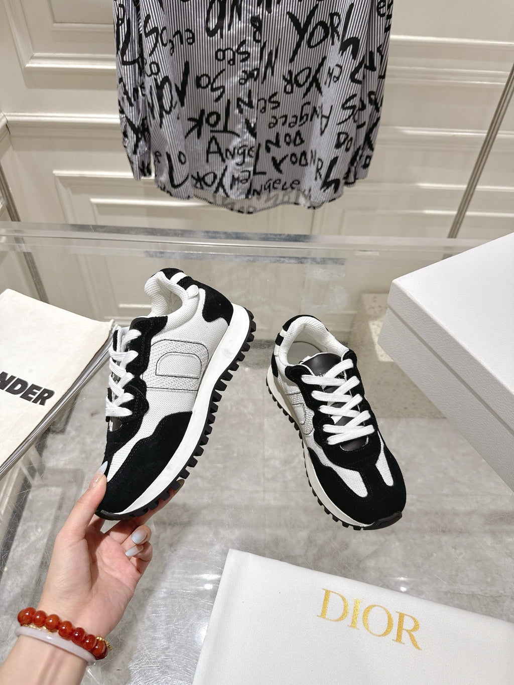 Dior 25S C'Est Sneaker in White Black Calfskin and Suede