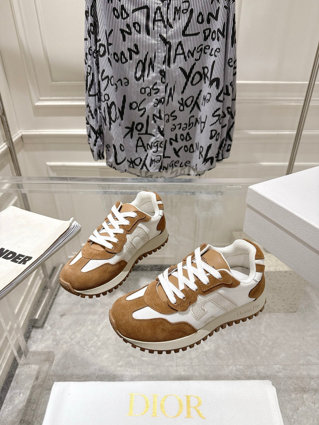 Dior 25S C'Est Sneaker in White Hazelnut Calfskin and Suede