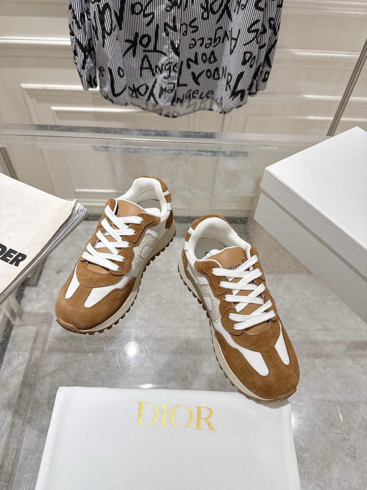 Dior 25S C'Est Sneaker in White Hazelnut Calfskin and Suede