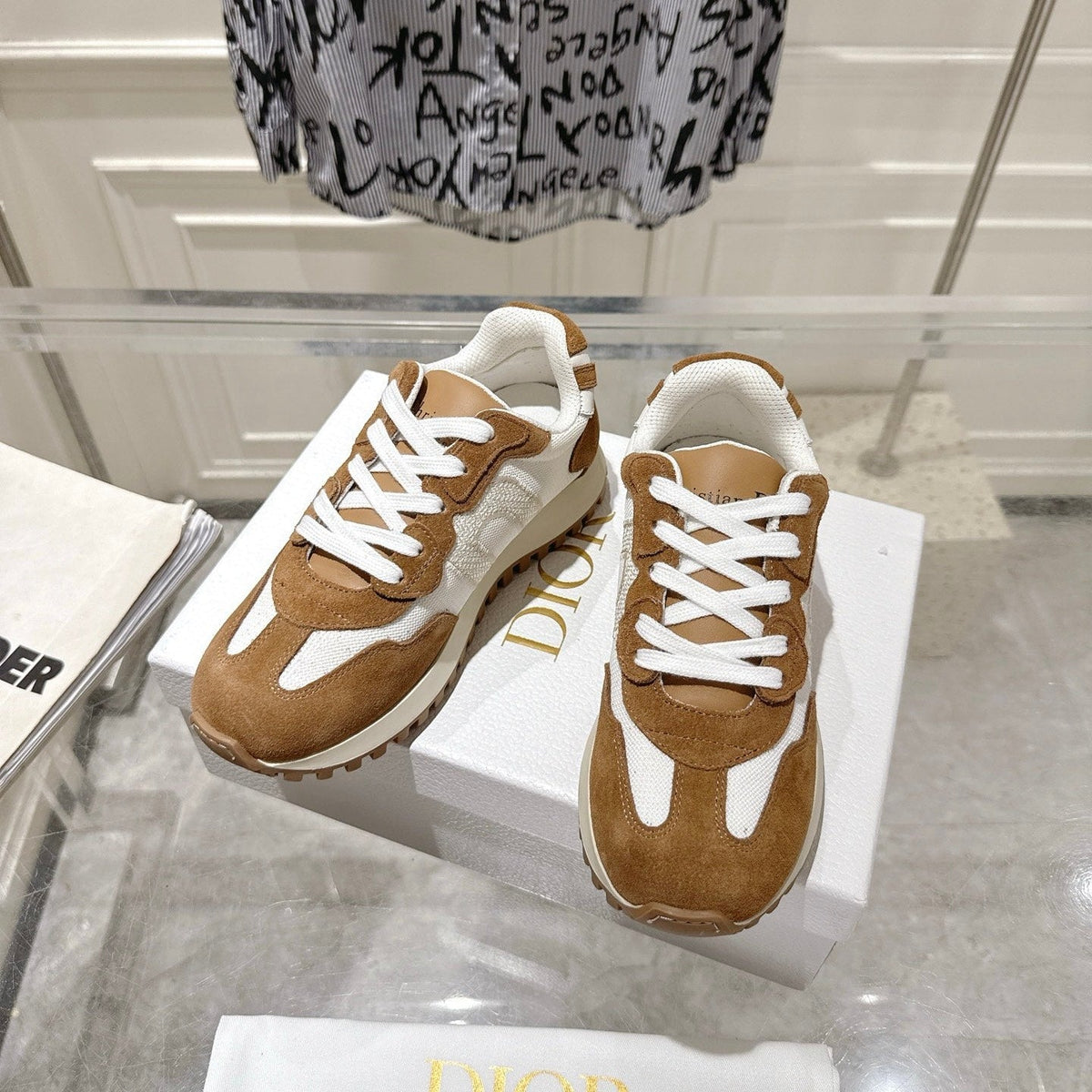 Dior 25S C'Est Sneaker in White Hazelnut Calfskin and Suede