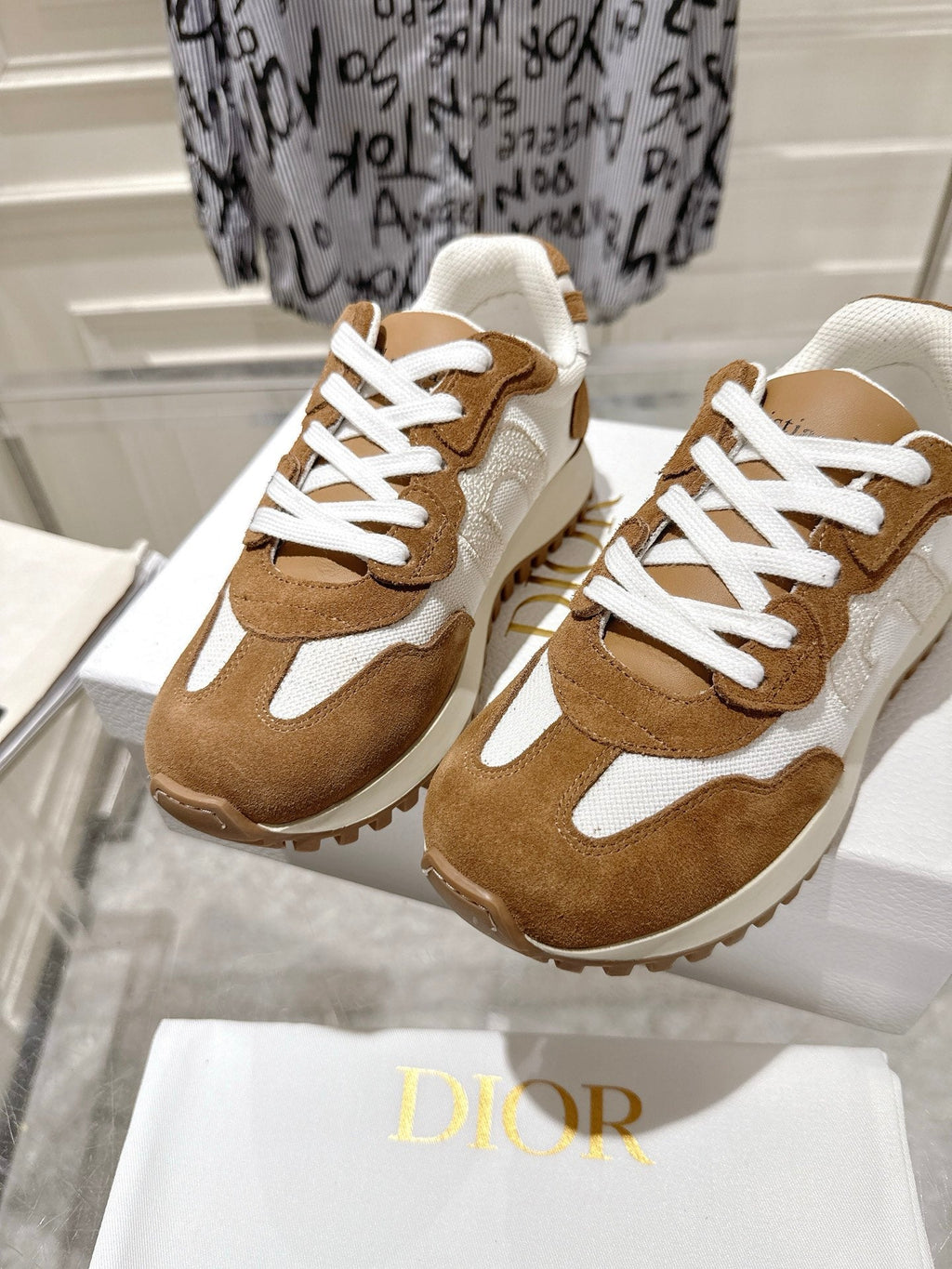 Dior 25S C'Est Sneaker in White Hazelnut Calfskin and Suede