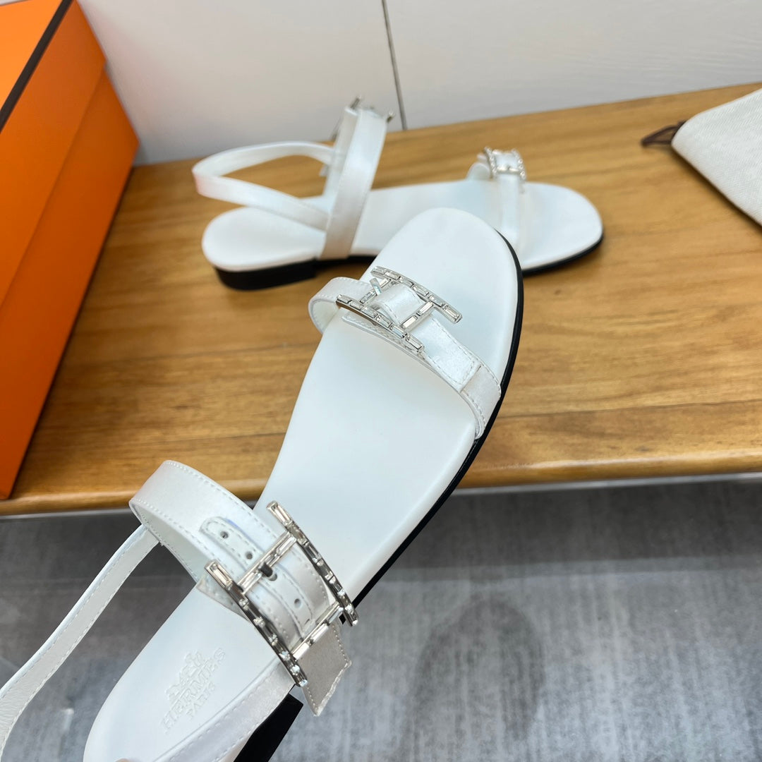 Hermes Buckle Sandal White Calfskin