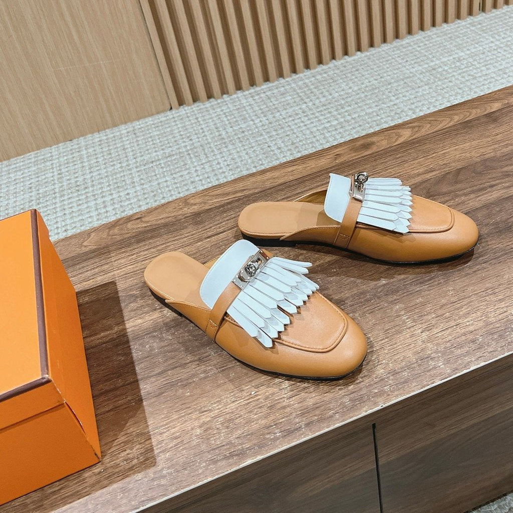 Hermes 0Z Mule Fringed Bronze