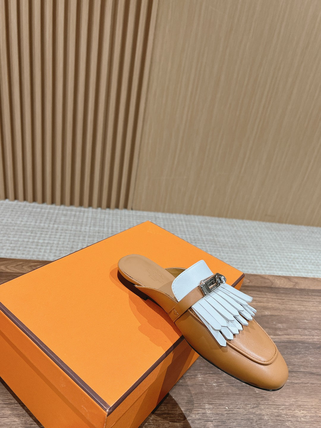 Hermes 0Z Mule Fringed Bronze