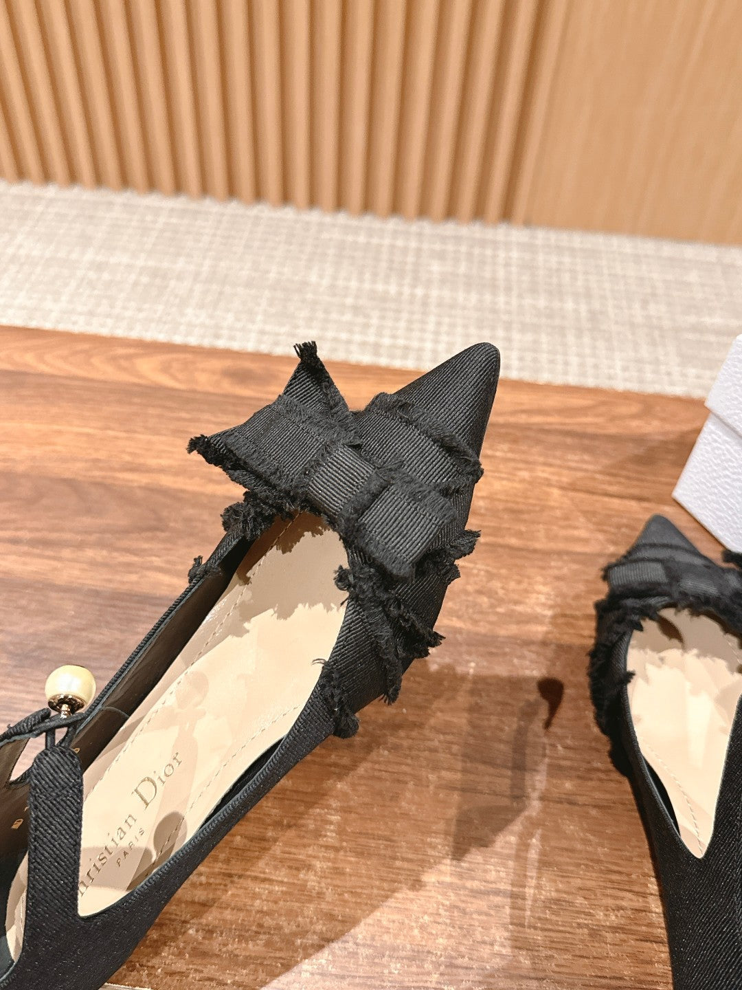 Dior Aable High Heel 25S in Black Fabric with Pearl Detailing