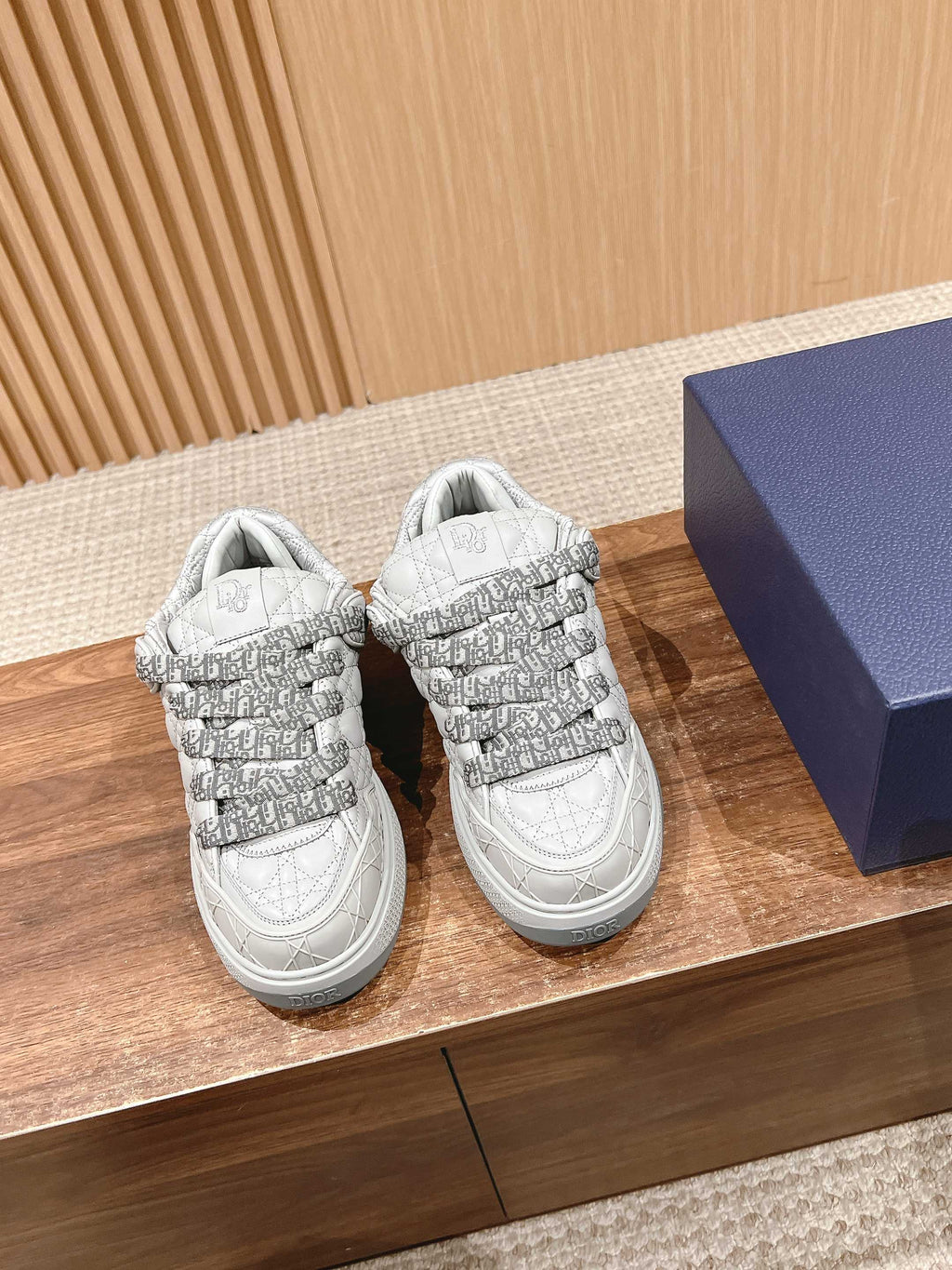 Dior By Erl B9S Skater Sneaker in Pale Gray Cannage Lambskin