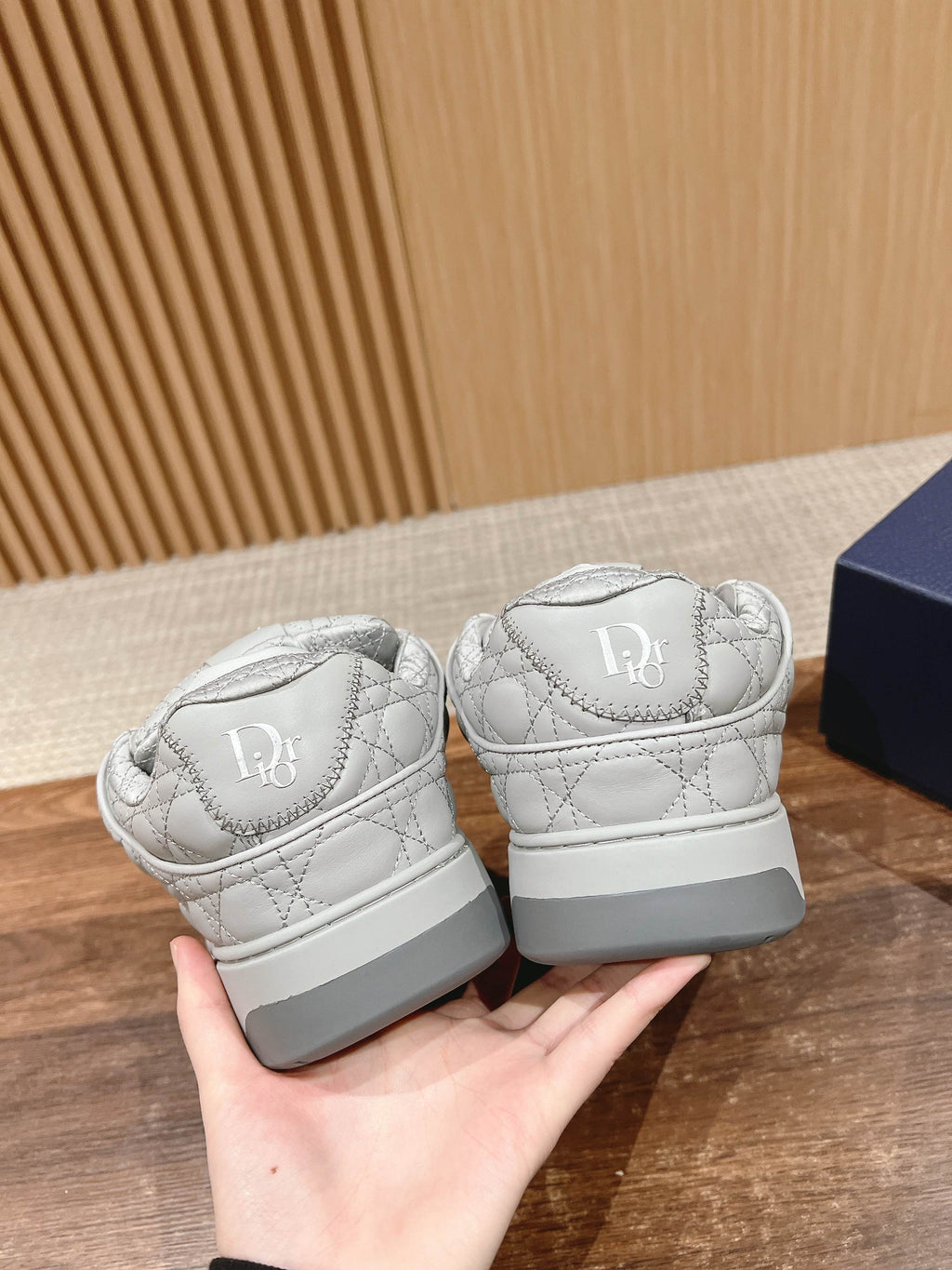 Dior By Erl B9S Skater Sneaker in Pale Gray Cannage Lambskin
