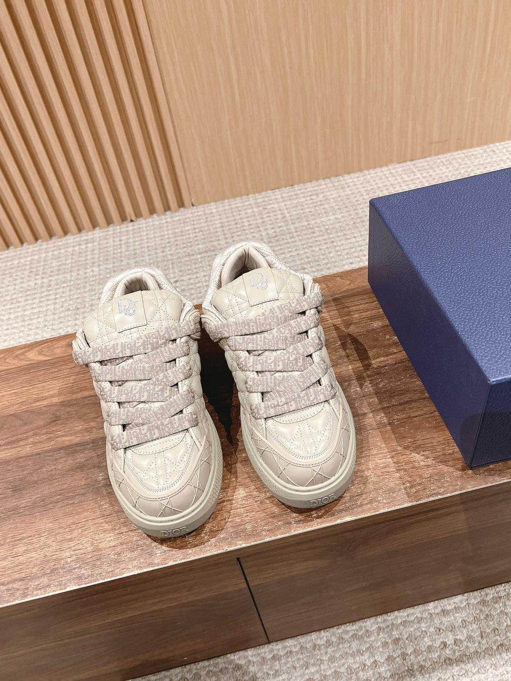 Dior By Erl B9S Skater Sneaker in Parchment Beige Cannage Lambskin