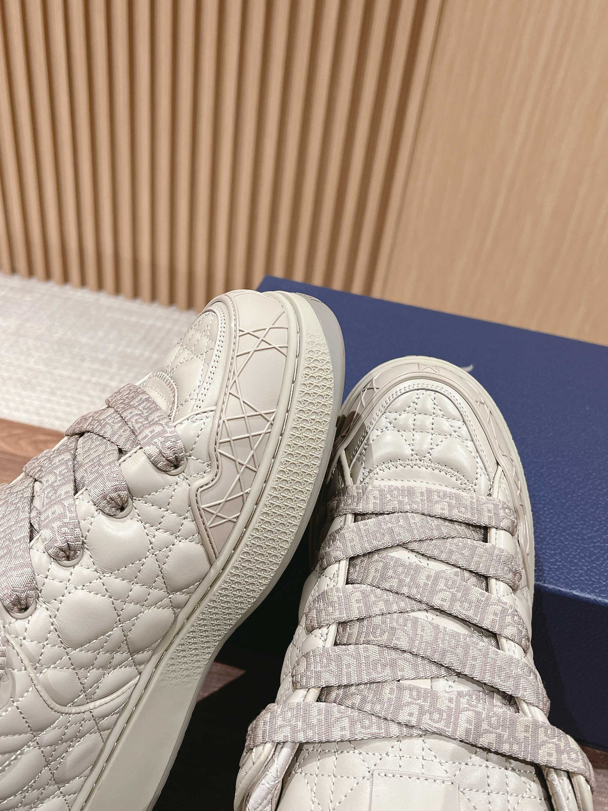 Dior By Erl B9S Skater Sneaker in Parchment Beige Cannage Lambskin