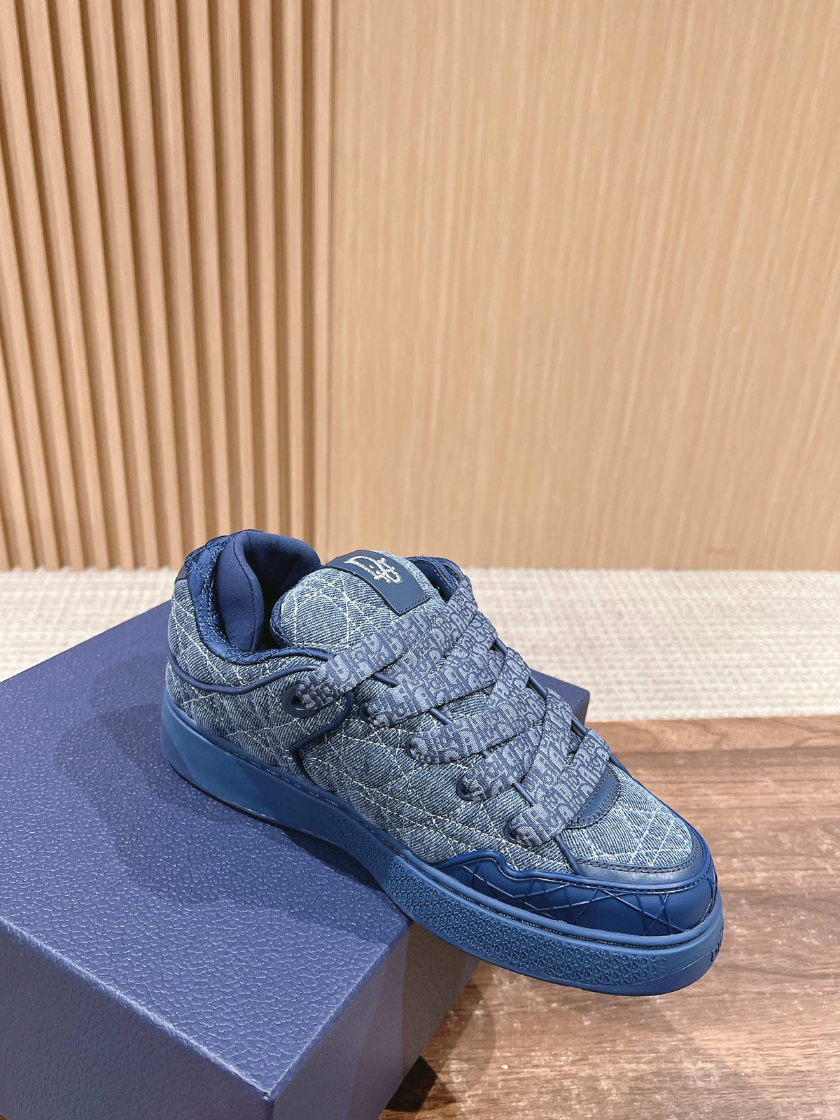 Dior By Erl B9S Skater Sneaker in Cobalt Blue Cannage Fabric