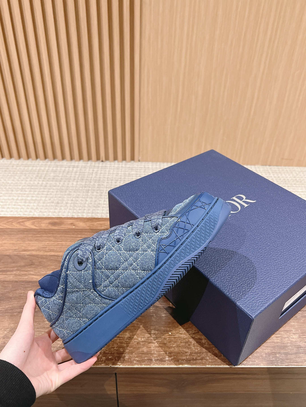 Dior By Erl B9S Skater Sneaker in Cobalt Blue Cannage Fabric