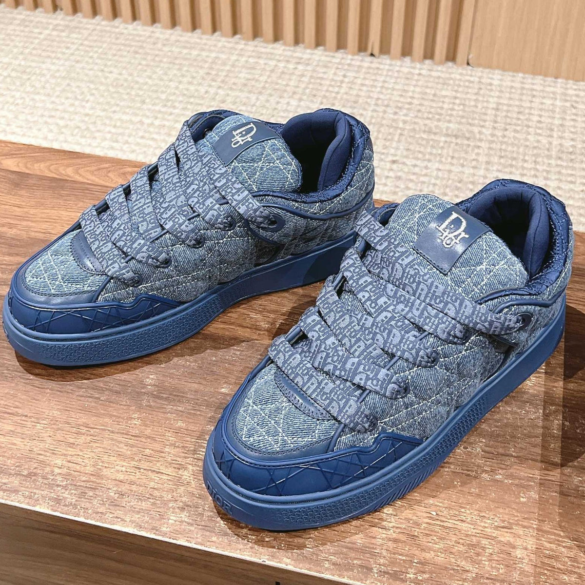 Dior By Erl B9S Skater Sneaker in Cobalt Blue Cannage Fabric