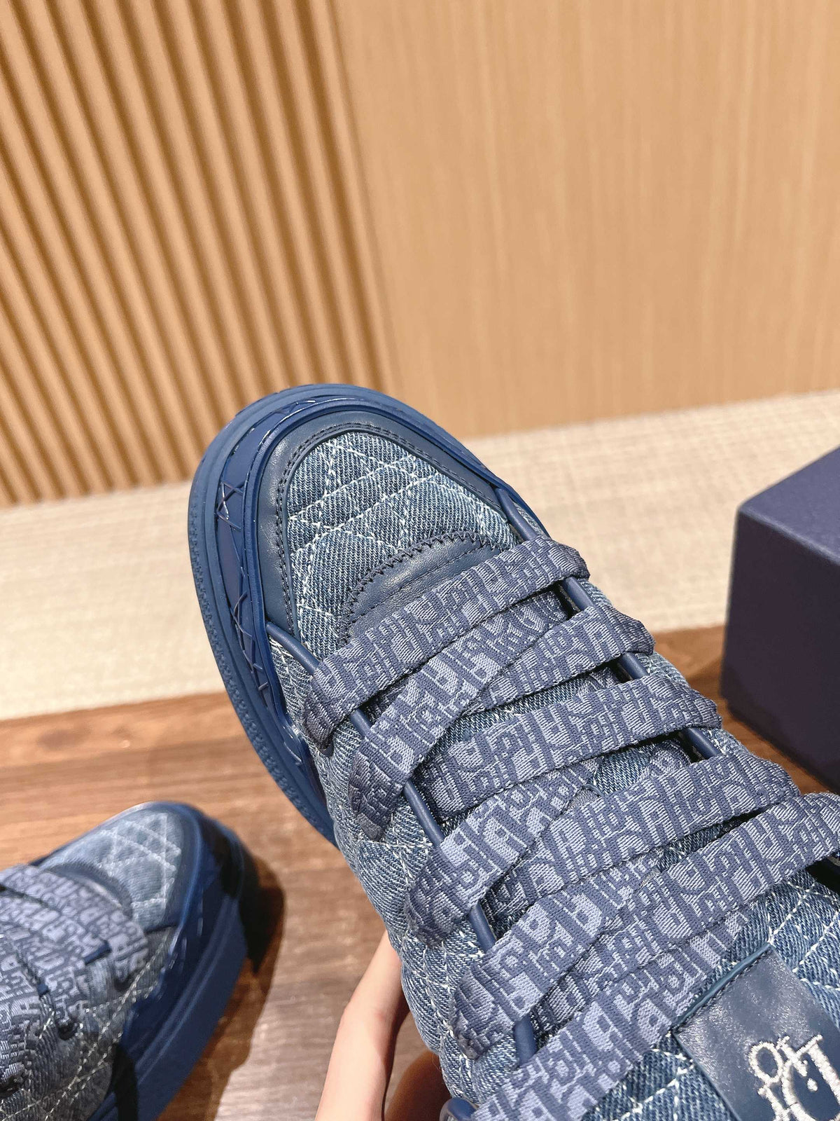 Dior By Erl B9S Skater Sneaker in Cobalt Blue Cannage Fabric