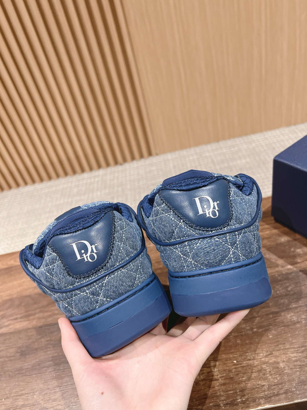Dior By Erl B9S Skater Sneaker in Cobalt Blue Cannage Fabric