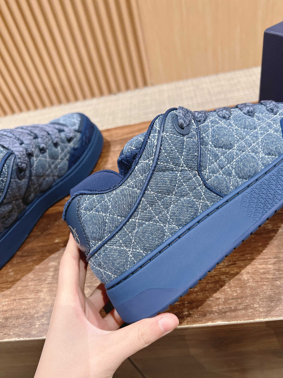 Dior By Erl B9S Skater Sneaker in Cobalt Blue Cannage Fabric