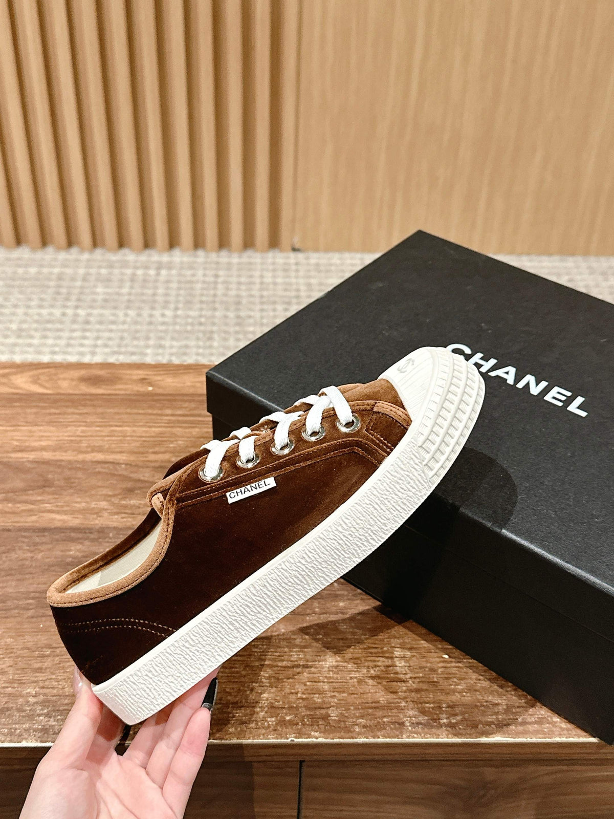 Chanel Converse Sneaker in Penny Brown Velvet