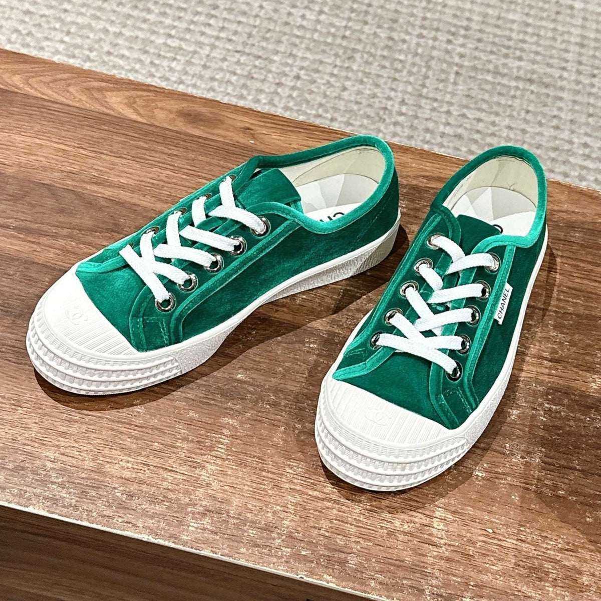 Chanel Converse Sneaker in Teal Green Velvet