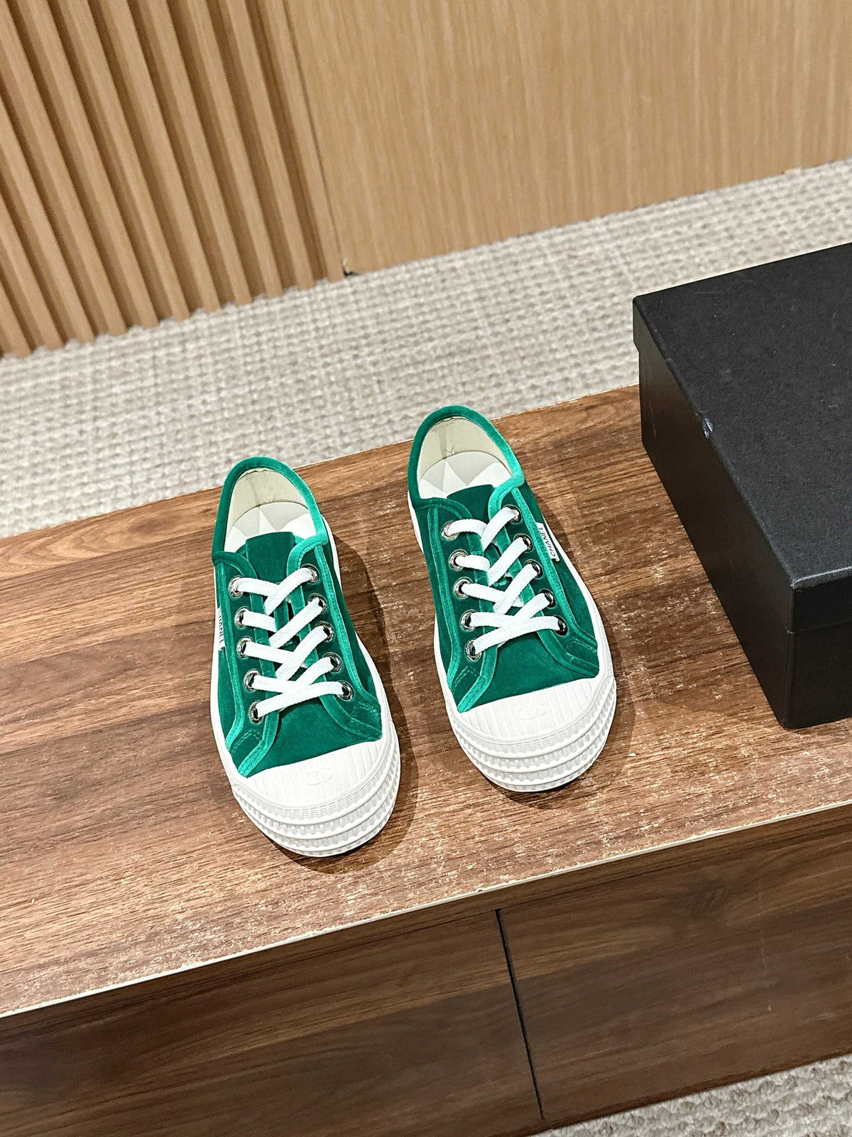Chanel Converse Sneaker in Teal Green Velvet