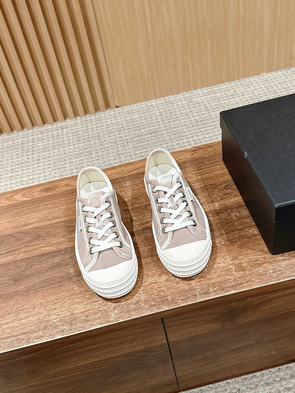 Chanel Converse Sneaker in Khaki Brown Velvet