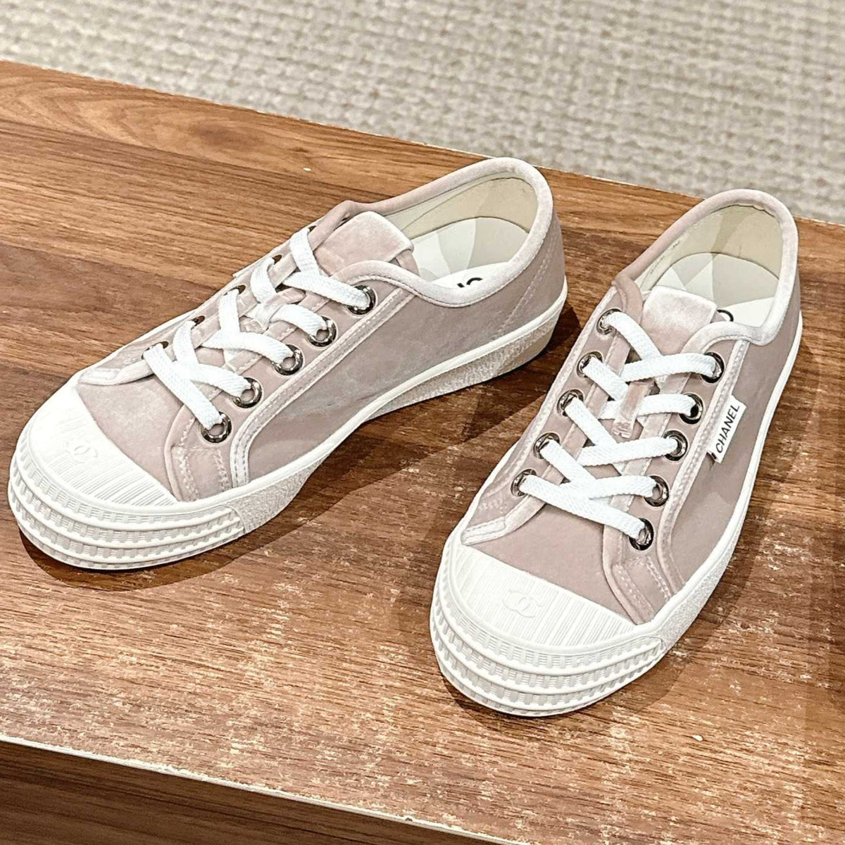 Chanel Converse Sneaker in Khaki Brown Velvet