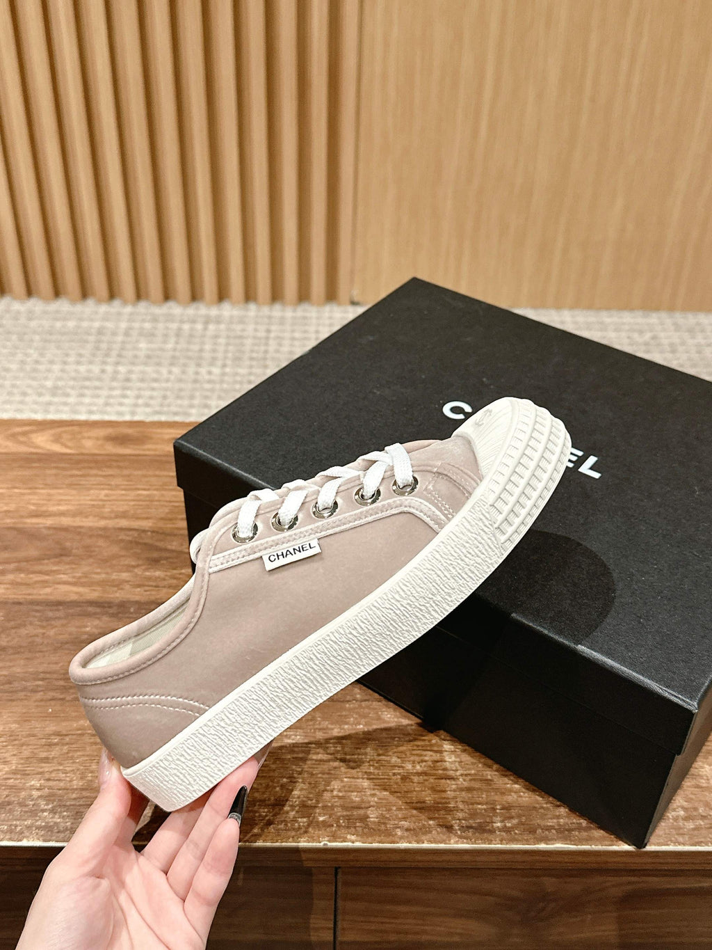 Chanel Converse Sneaker in Khaki Brown Velvet