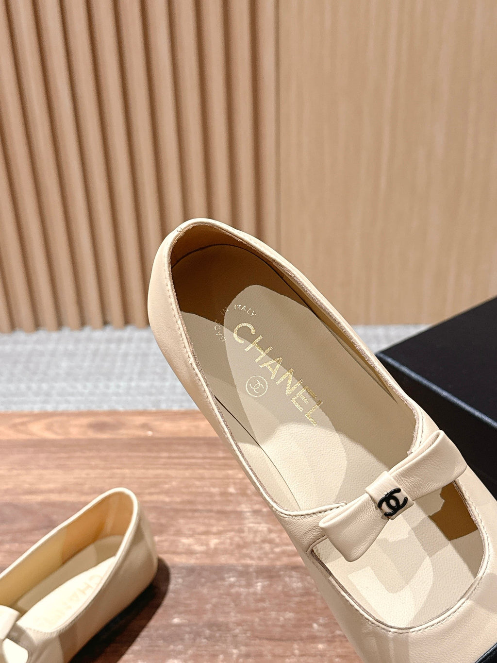 Chanel 25S Ballet Mary Janes Beige and Black in Calfskin