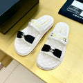 Chanel Dad Sandals with Bow in White Lambskin Mule