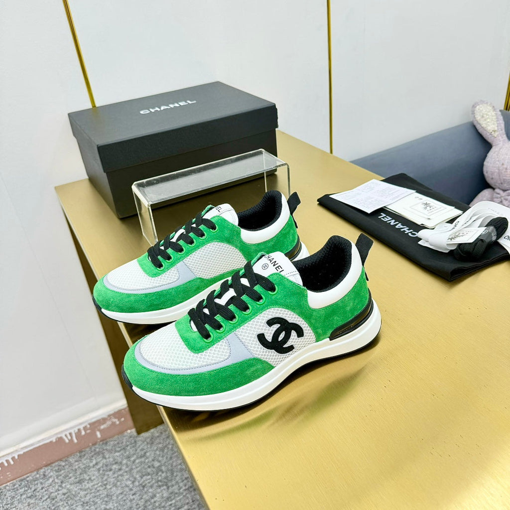 Chanel Classic Trainer in Green Mix White Mercerized Velvet