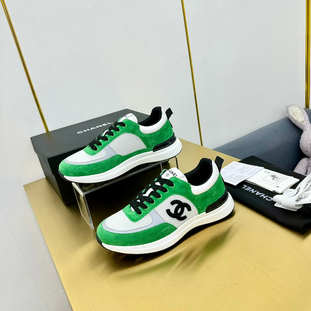 Chanel Classic Trainer in Green Mix White Mercerized Velvet