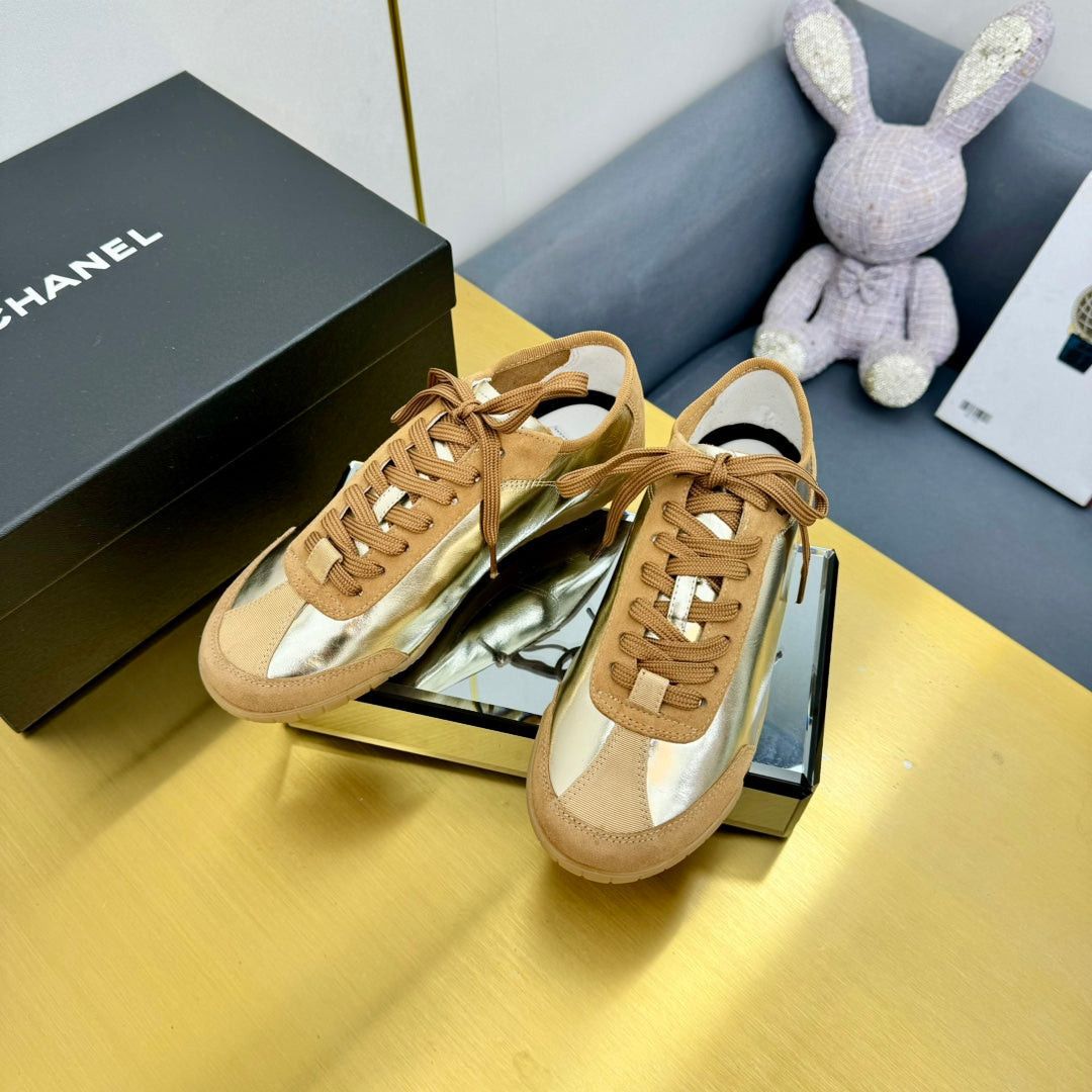 Chanel Sneaker in Gold Calfskin and Suede