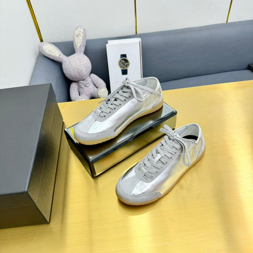 Chanel Sneaker in Silver Gray Calfskin and Suede