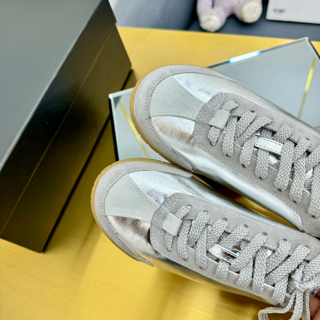 Chanel Sneaker in Silver Gray Calfskin and Suede