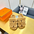 Hermes Chypre Sandal in Tortilla Brown Shearling