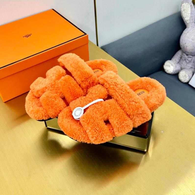 Hermes Chypre Sandal in Spanish Orange Shearling