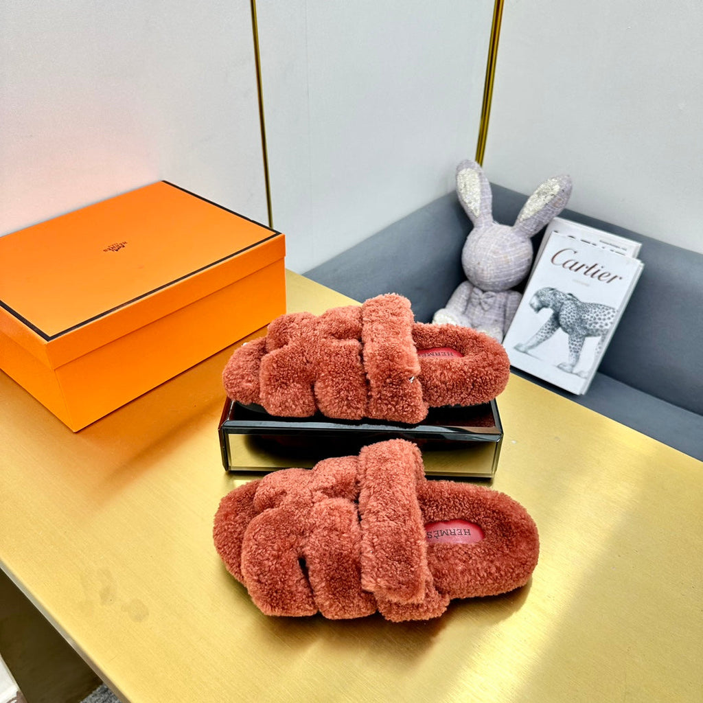 Hermes Chypre Sandal in Bronze Brown Shearling