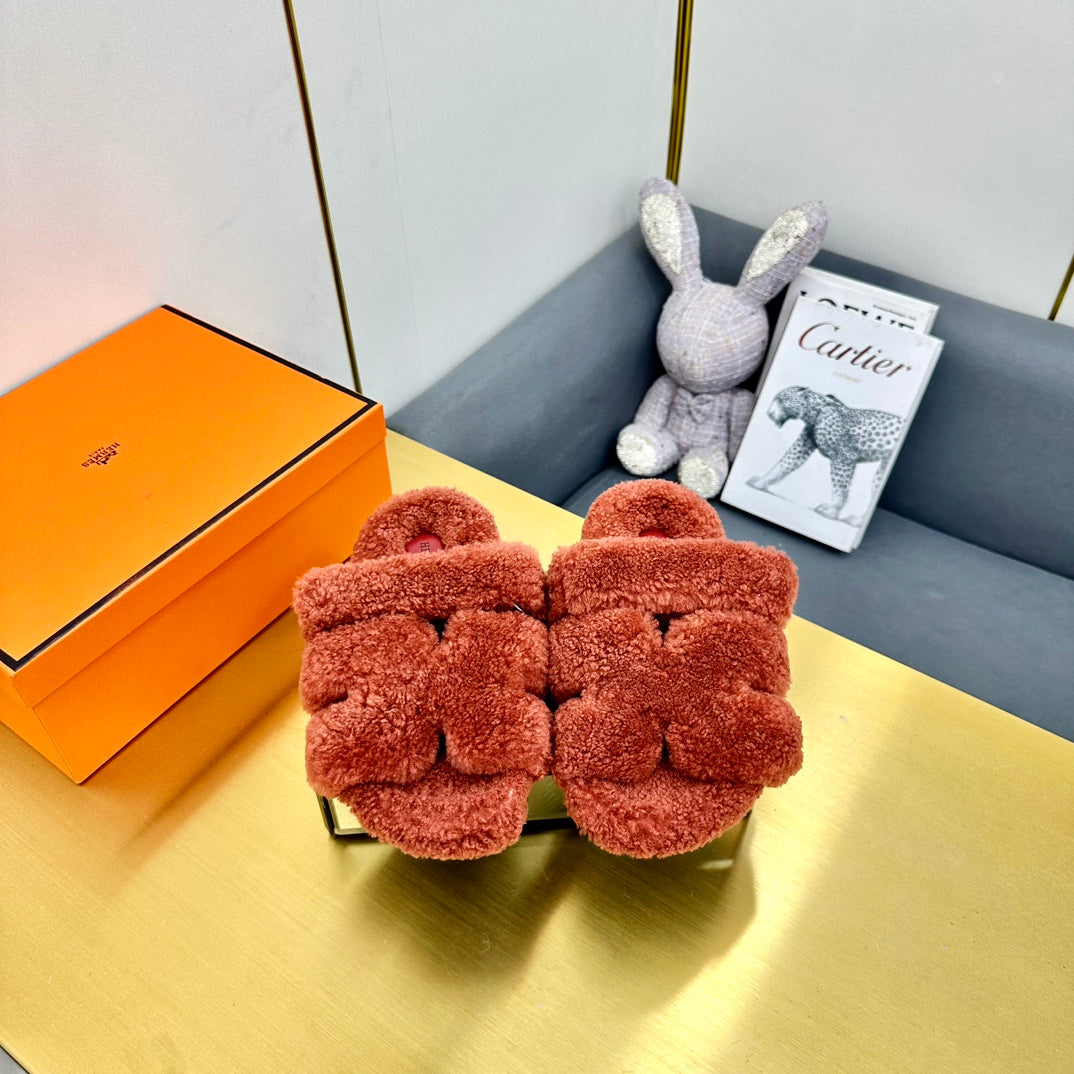 Hermes Chypre Sandal in Bronze Brown Shearling