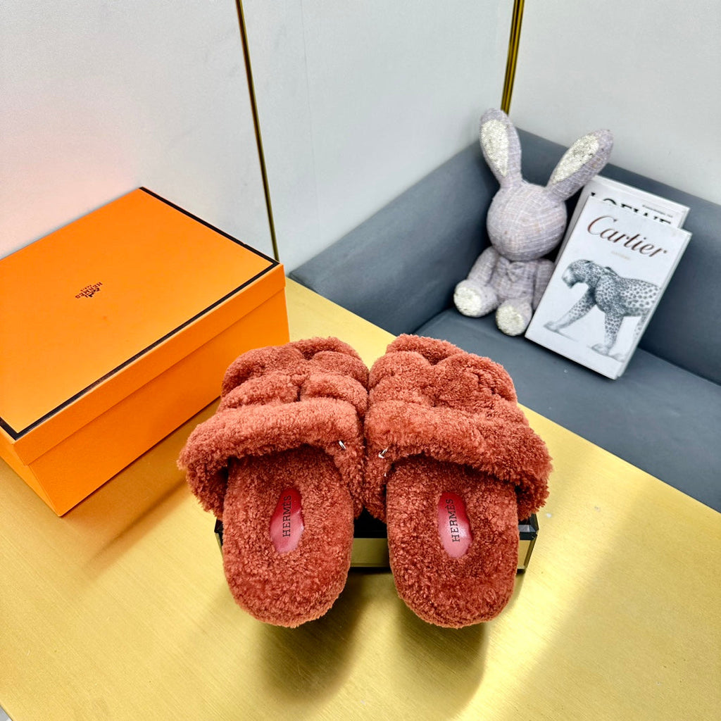 Hermes Chypre Sandal in Bronze Brown Shearling