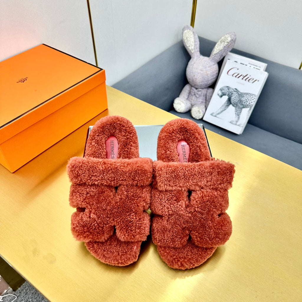 Hermes Chypre Sandal in Bronze Brown Shearling
