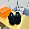 Hermes Chypre Sandal in Black Shearling